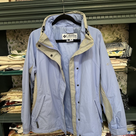 Columbia Womens Bugaboo Jacket M Light Blue Gray Pockets Full Zip Drawstring - Picture 9 of 13